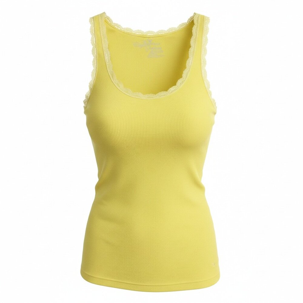 VTG American Eagle Women Lace Trim Y2K Cami Large Yellow Preppy